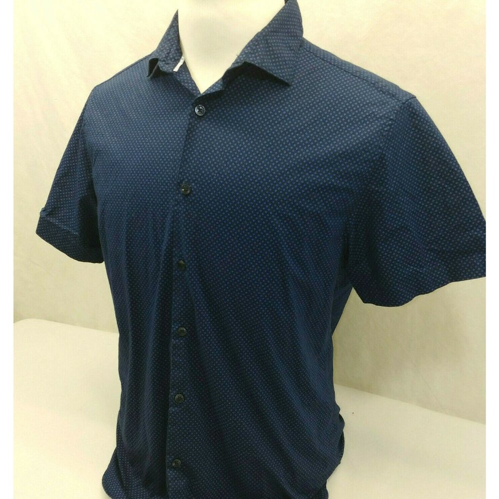 Denim & Flower Ricky Singh Slim Fit Stretch Geometric Short Sleeve Shirt Mens L